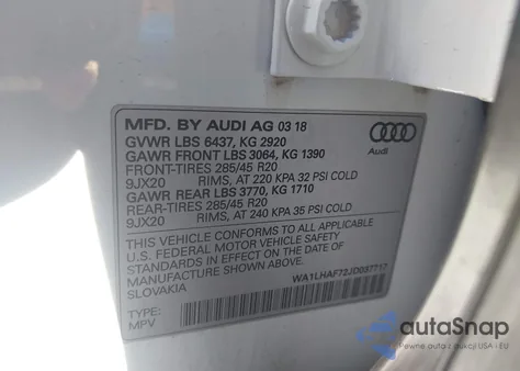 2018 Audi Q7 2.0T Premium from USA, damaged, VIN WA1LHAF72JD037717